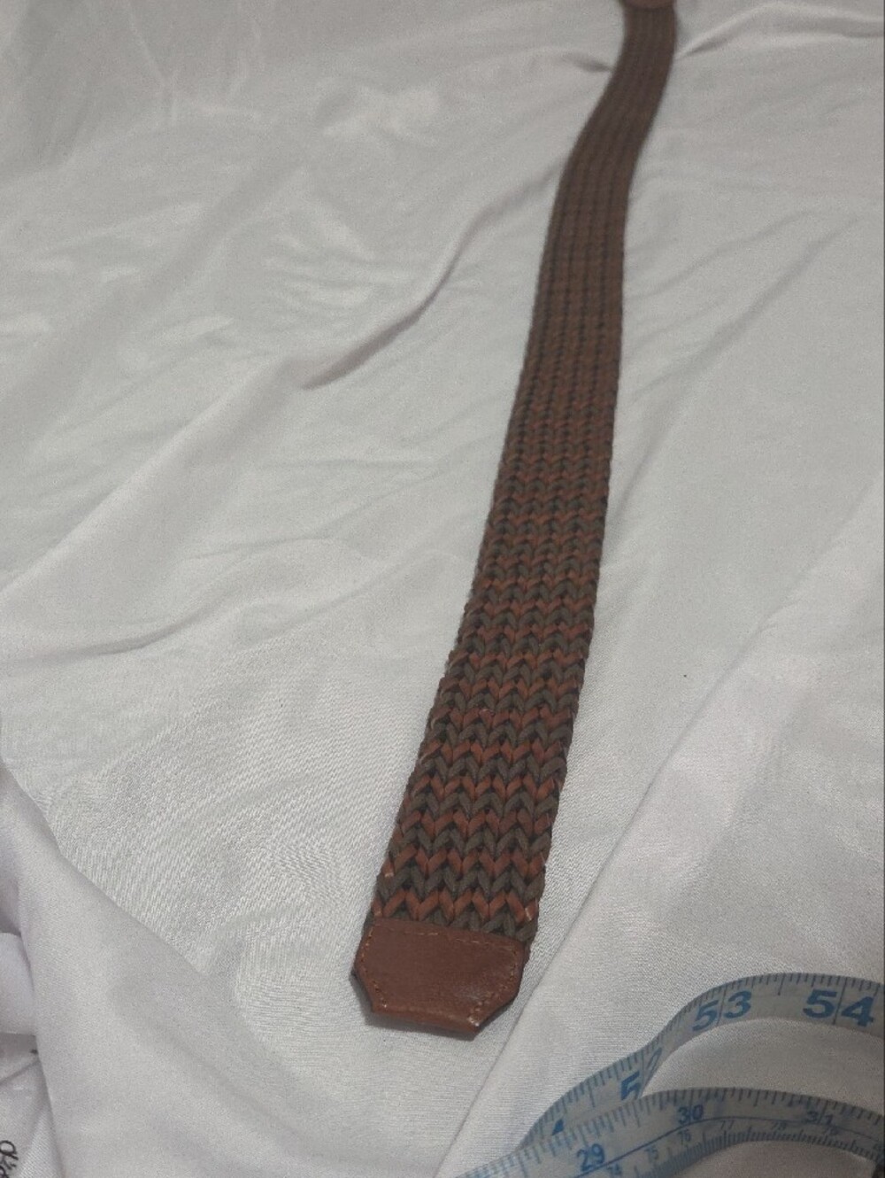 Woven Leather Belt with Brass Buckle in Dark Brown, Adjustable 30-38 Inch Waiat - Picture 8 of 9